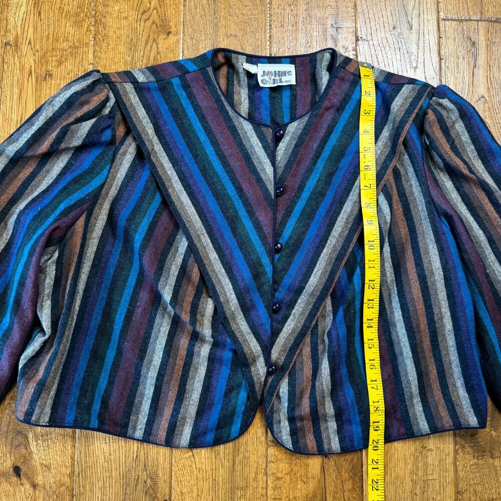 Vintage John’s Girl Striped Wool Blend Cropped Blazer Sz 14 Career Office Casual - Picture 3 of 7